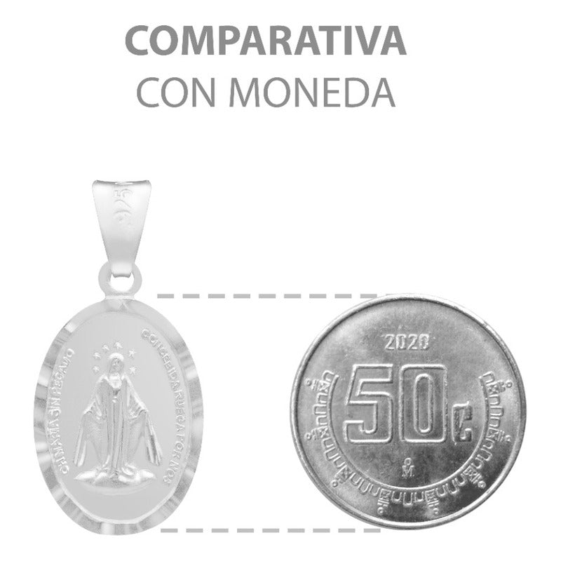 Dije Mate Doble Vista Diamantada Virgen Milagrosa Plata 925 Plateado