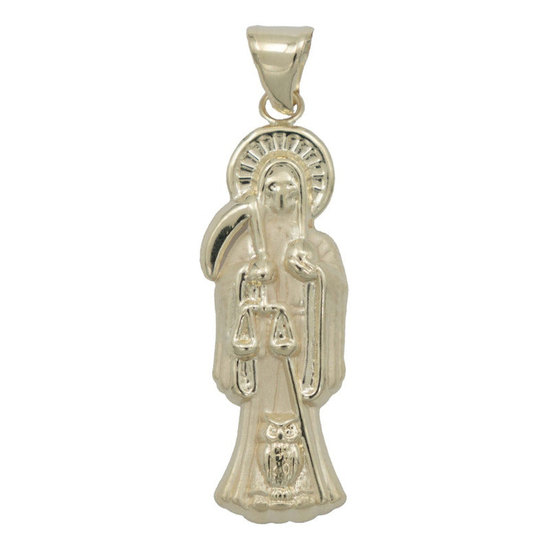 Dije Santa Muerte Grande Lisa Oro 10k + Cadena Plata Regalo