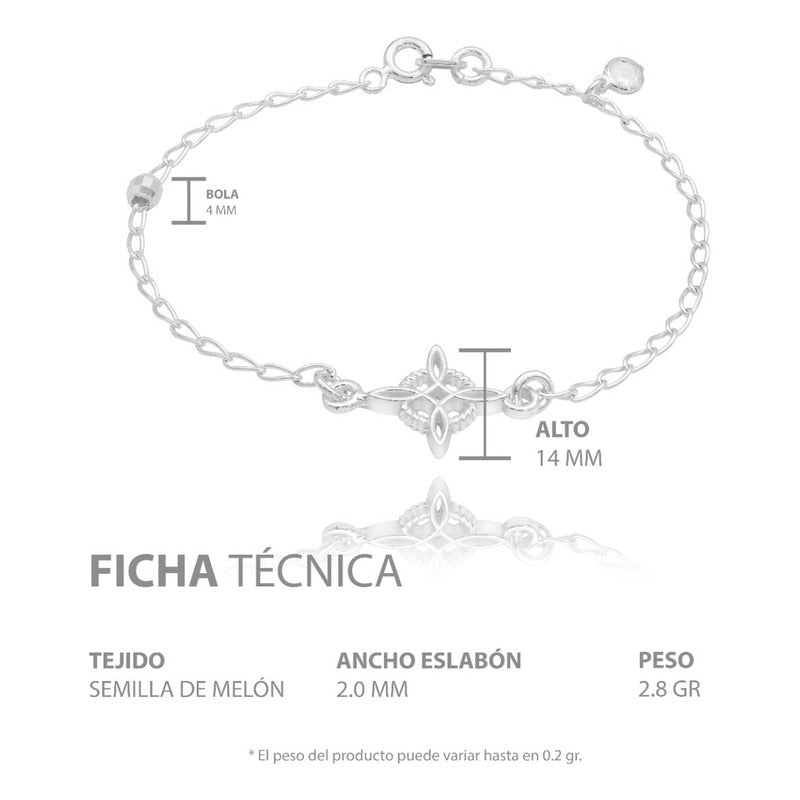 Pulsera Nudo De Bruja Bola Facetada Cristal Mujer Plata 925 Blanco 18 Cm