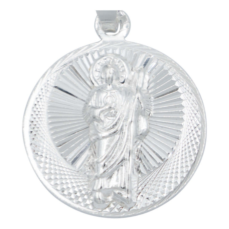 Dije Medalla Diamantada San Judas Tadeo Plata 925 2 Cm