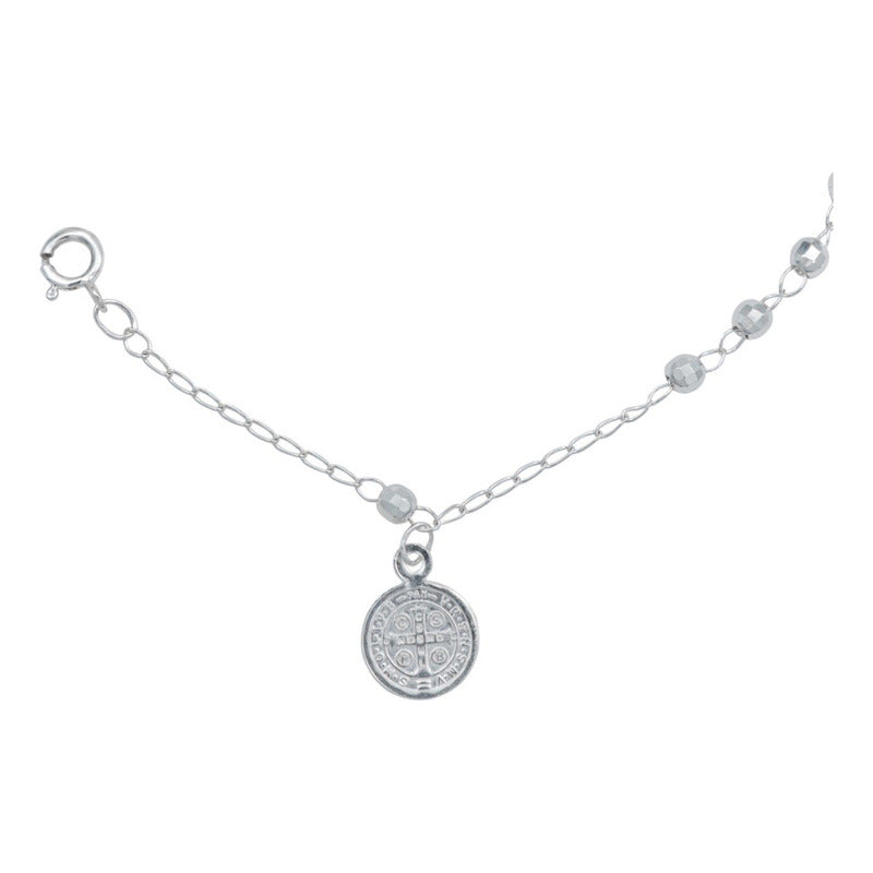 Pulsera Misterio Facetada San Benito Bolas 3 Mm Plata S925 Plateado 6 Cm 18 Cm