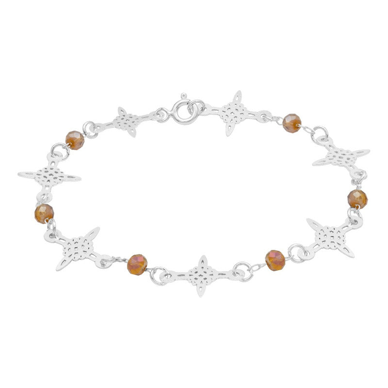 Pulsera Nudo De Bruja Laser Cristales Regalo Mujer Plata 925 Café 19 Cm