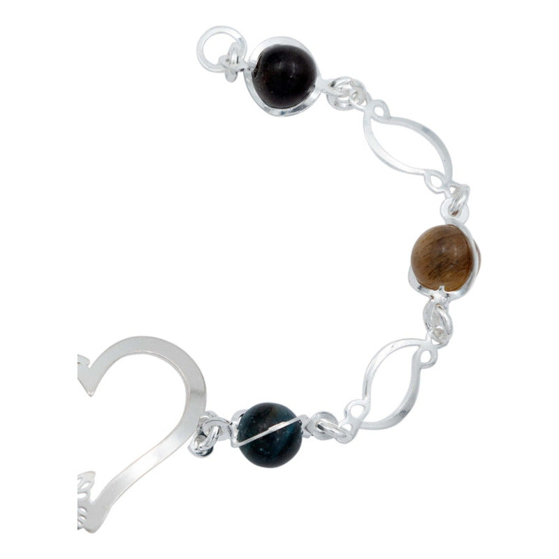 Pulsera Corazón Mariposas Piedra Natural Cuarzo Plata 925