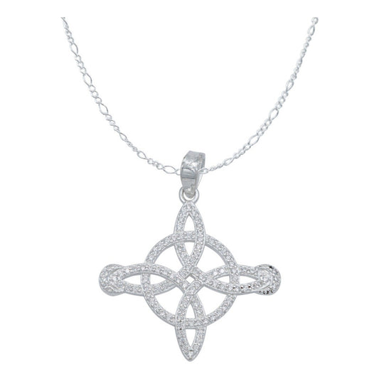 Dije Nudo De Bruja Premium Zirconias Lunas + Cadena S925 Blanco