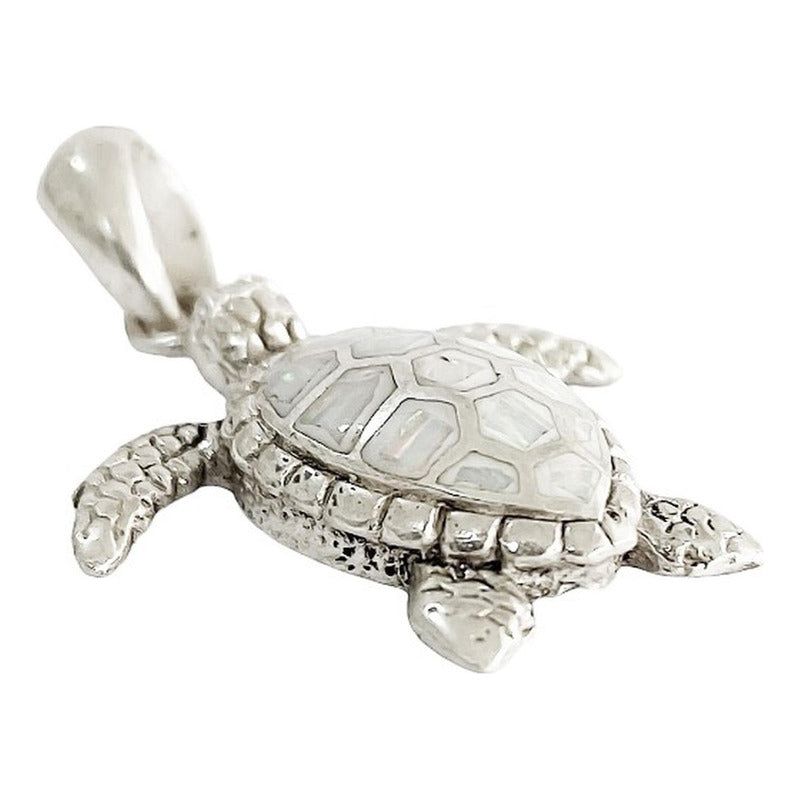 Dije Tortuga Con Piedra Natural Tallada De Plata Solida 925
