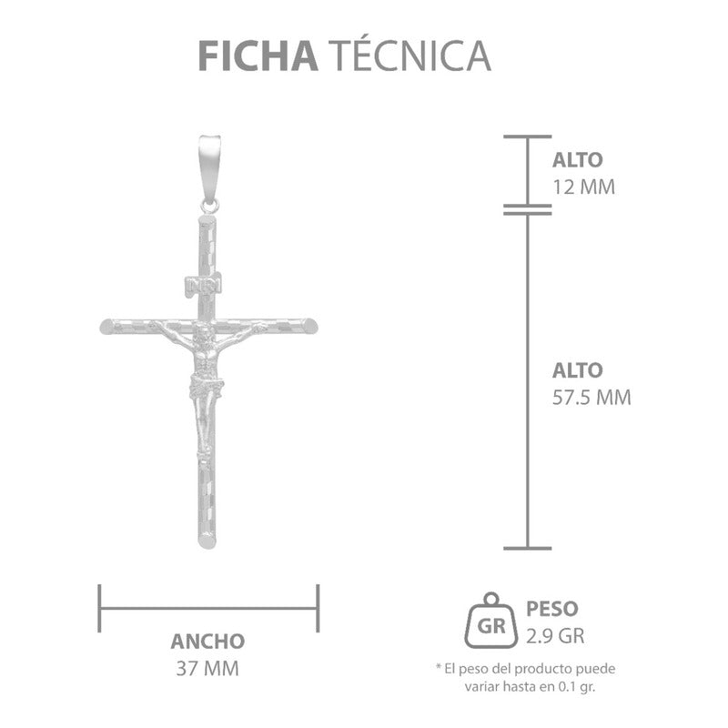Dije Cruz Tubular Diamantado Ajedrez Cristo Plata 925 7 Cm Plateado