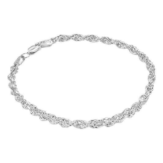Pulsera De Plata 925 Torzal Cuerda 4mm Hombre Mujer Regalo Plateado 18 Cm