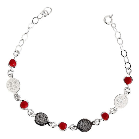 Pulsera Ajustable Con Medallas De San Benito Plata Ley S925