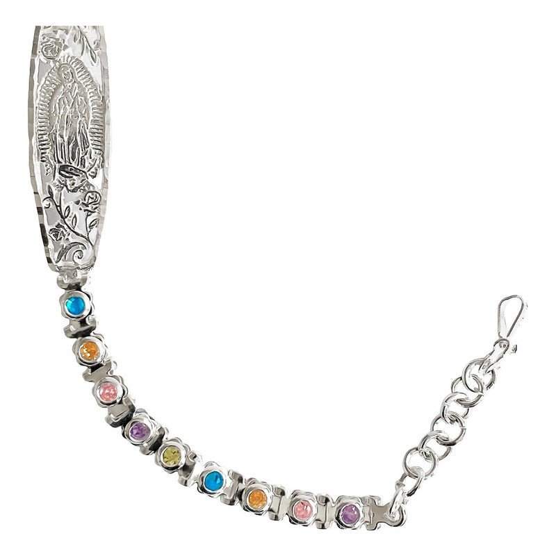 Pulsera Ajustable Placa Virgen Guadalupe Zirconias Plata 925