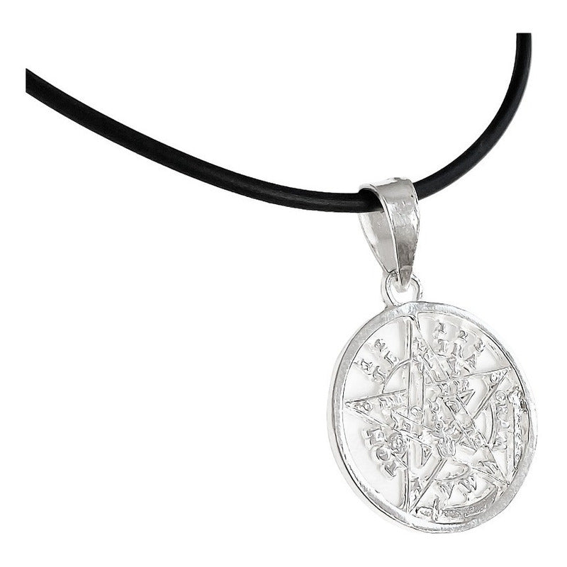 Dije Medalla Tetragramaton De 3 Cm Plata S925 +collar Caucho