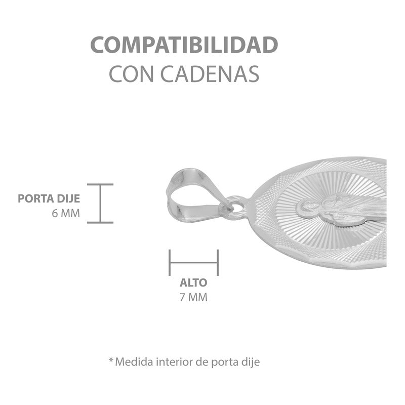 Dije Medalla Ovalada Diamantada San Judas Plata 925 2.2 Cm Plateado