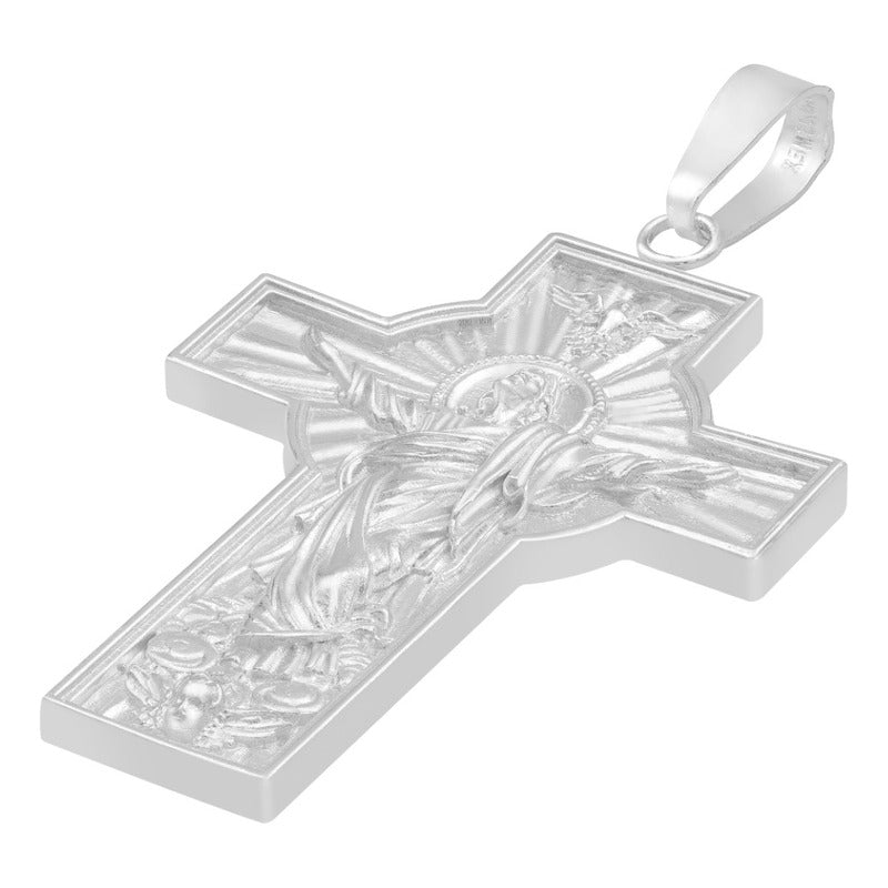 Dije Cruz Ancha Cristo Milagroso Espiritu Santo Plata 925 Plateado