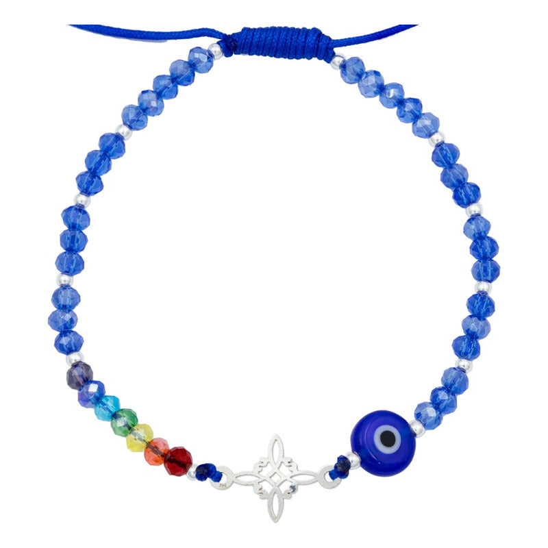 Pulsera Ajustable Nudo Bruja 7 Chakaras Ojo Turco Plata 925