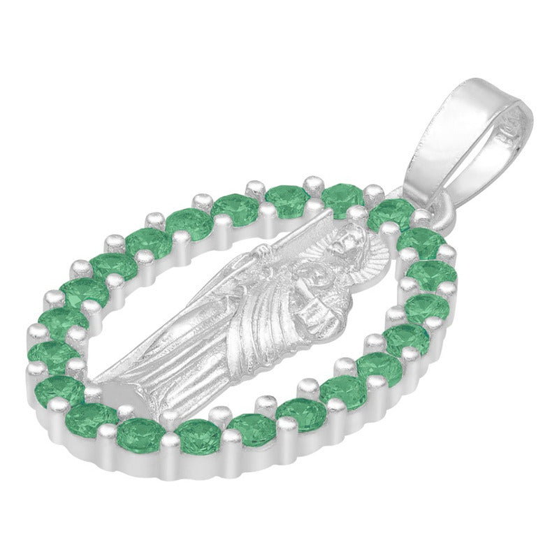 Dije San Judas Liso Borde Zirconias Unisex Plata 925 2.7 Cm