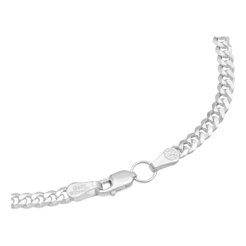 Cadena Cubana Cerrada Lisa Hombre Mujer Plata 925 50cm X 4mm Plateado