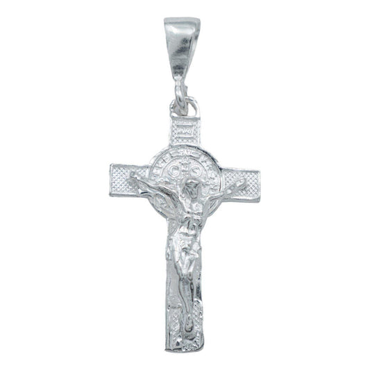 Dije Cruz Jesucristo San Benito Suerte Pulido Plata Ley 925 Plateado Alto/ancho 1.8 Cm X 4 Cm
