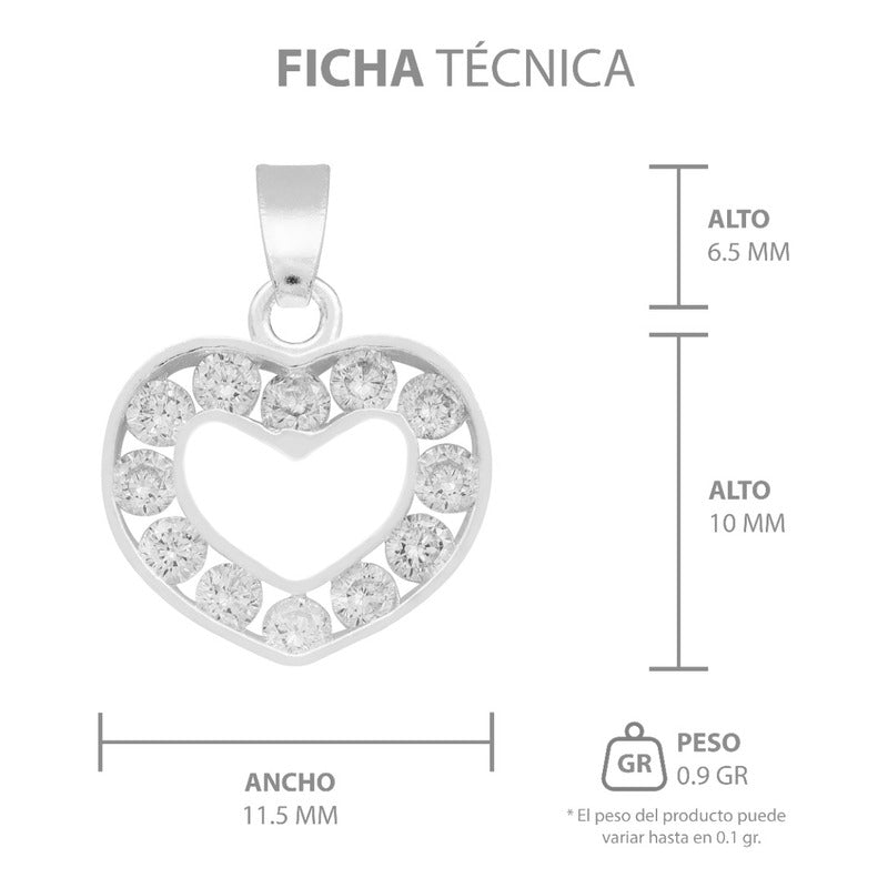 Dije Corazón Zirconia Mujer Amor Regalo Mamá Plata 925 1.7cm