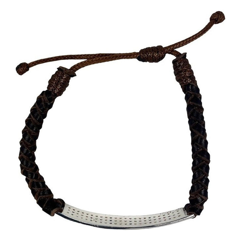 Pulsera Ajustable Unisex De Cuero Con Zirconias En Plata 925