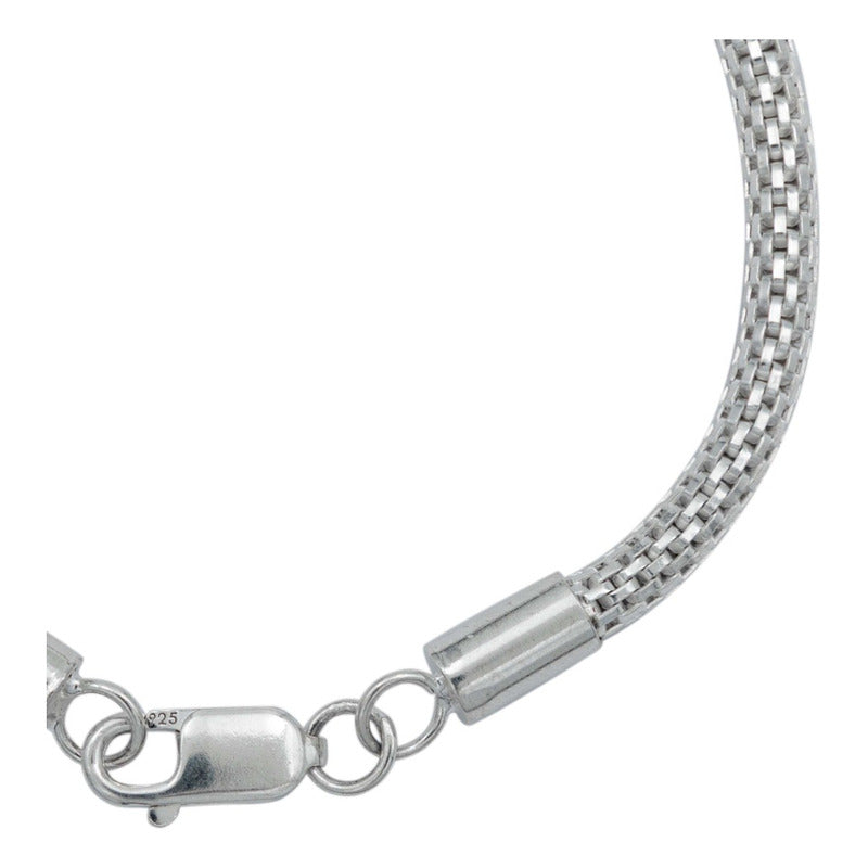 Pulsera Tejido Malla Regalo Hombre Mujer Plata 925 4 Mm