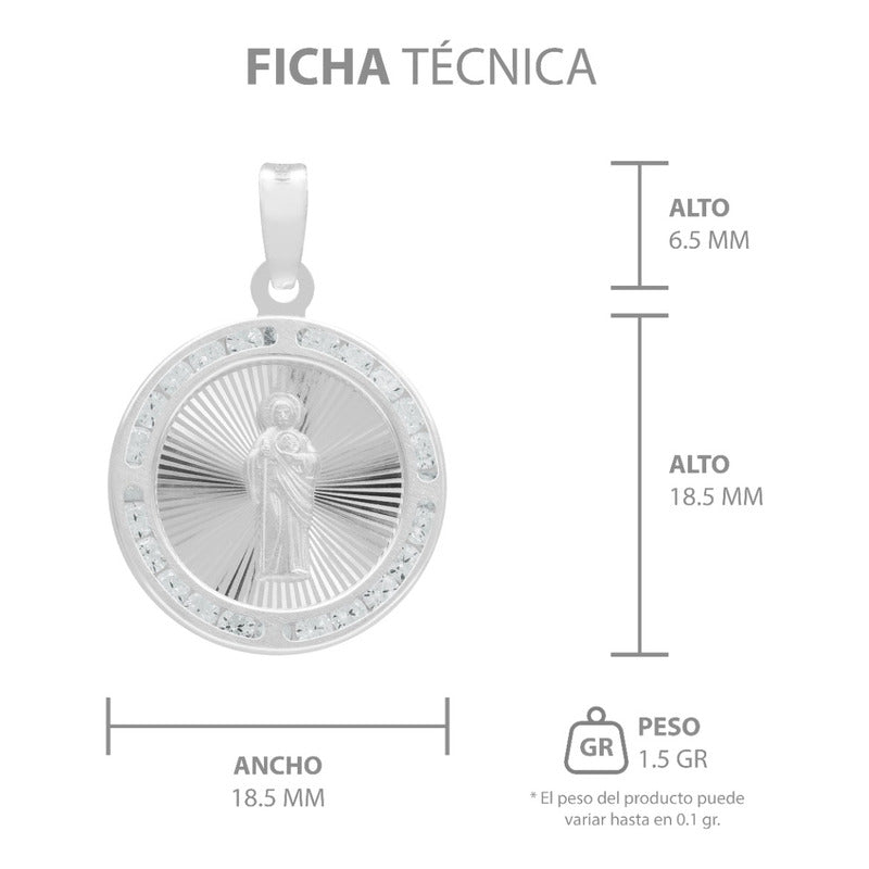 Dije Medalla Diamantada San Judas Zirconias Plata 925 1.8 Cm Blanco