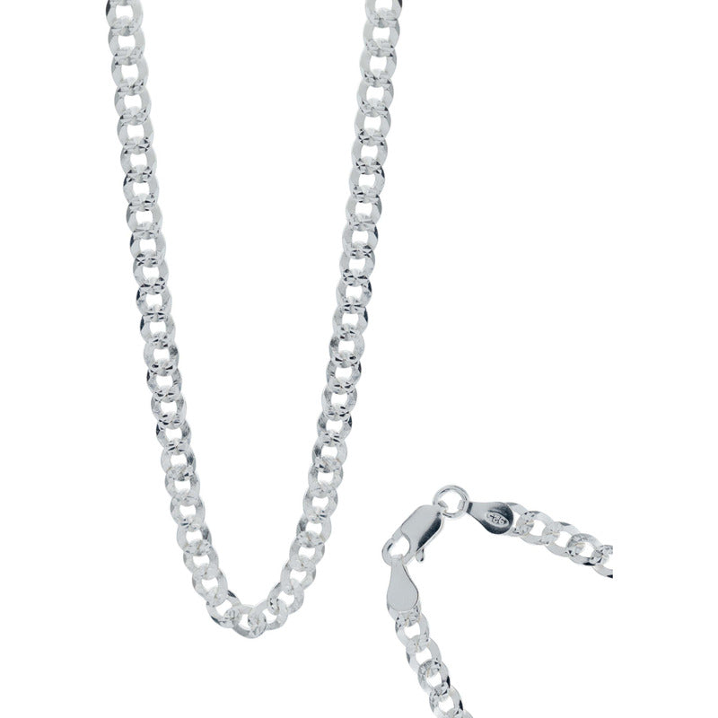 Cadena Cubana Gruesa Diamantada Plata 925 Hombre 70cm X 6mm