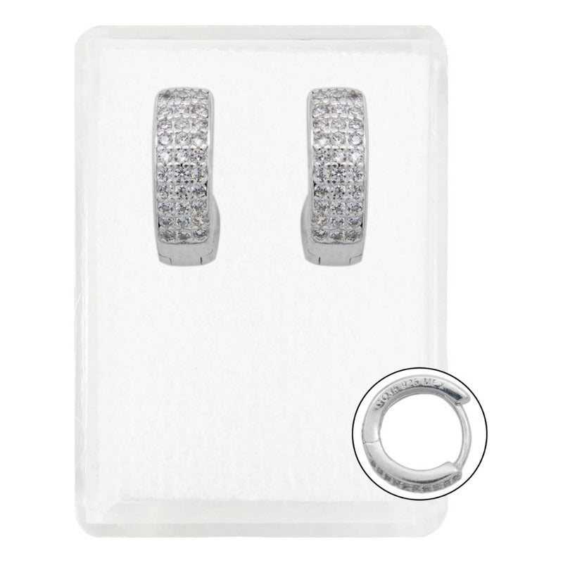 Arracadas Huggies Medianas 30 Zirconias Mujer Plata 925