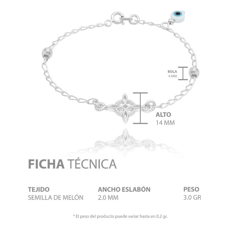 Pulsera Nudo De Bruja Bola Facetada Ojo Turco Plata 925 Blanco 18 Cm