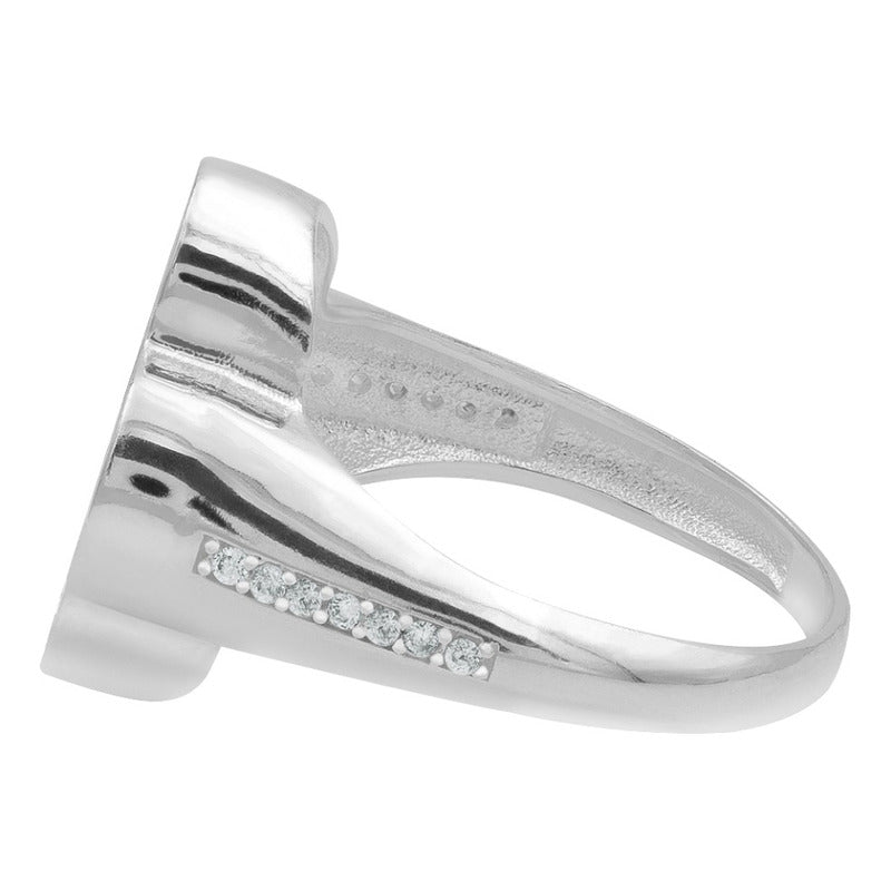 Anillo Grande Hombre Mujer Trebol Esmaltado Resina Plata 925 Negro 10