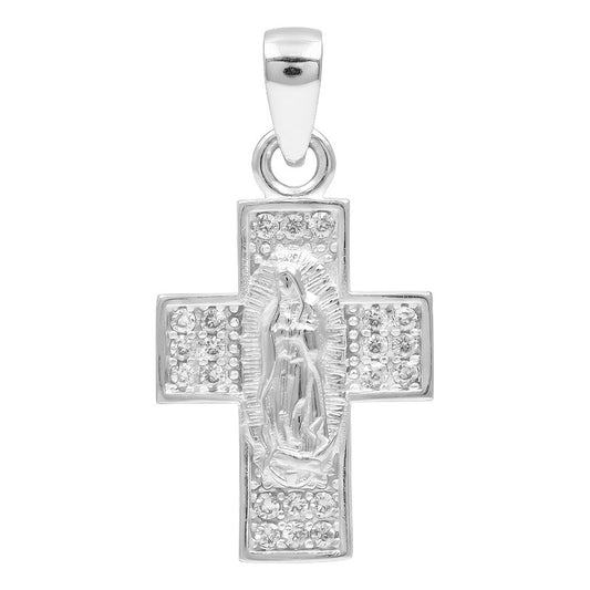 Dije Cruz Virgen Guadalupe Zirconias Mujer Plata 925 2.4 Cm Plateado