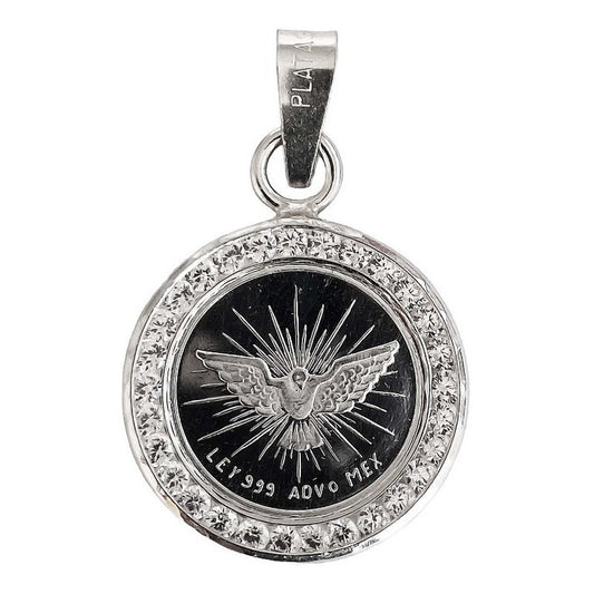 Dije Medalla Espíritu Santo Zirconias Plata Pura Ley .999 Plateado