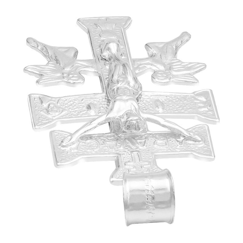 Dije Cruz Caravaca Troquelada Cristo Angeles Plata 925 4.5cm Plateado