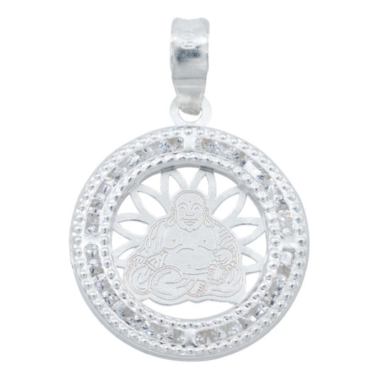 Dije Medalla Laser Buda Zirconias Hombre Mujer Plata 925 Blanco