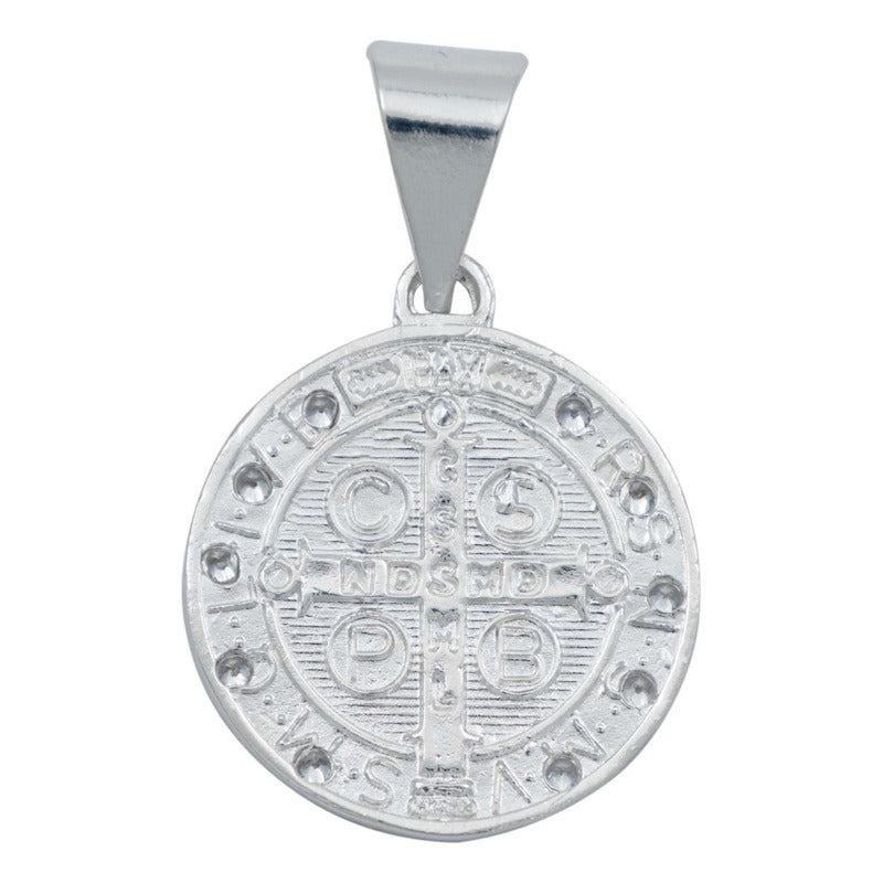 Dije Medalla Med San Benito Doble Vista Zirconias Plata 925