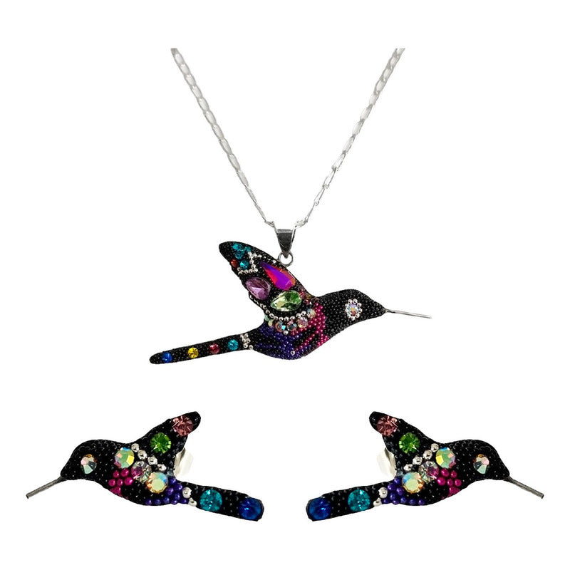 Collar Aretes Colibrí Artesanal Zirconias Plata Ley 925