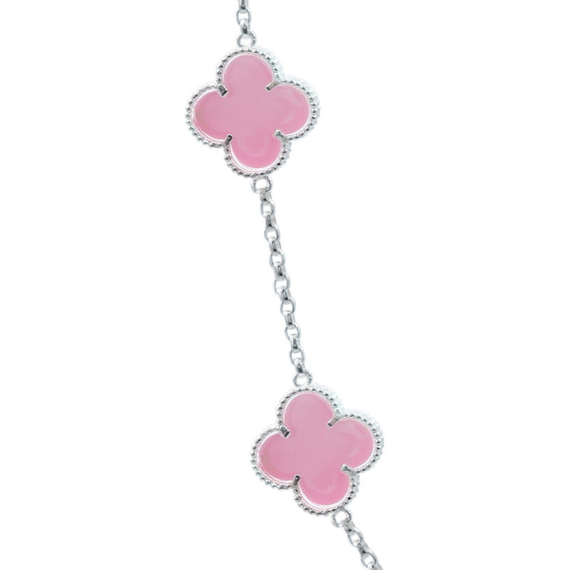 Cadena Con Dijes Trebol Esmaltado Corridos Plata 925 65 Cm