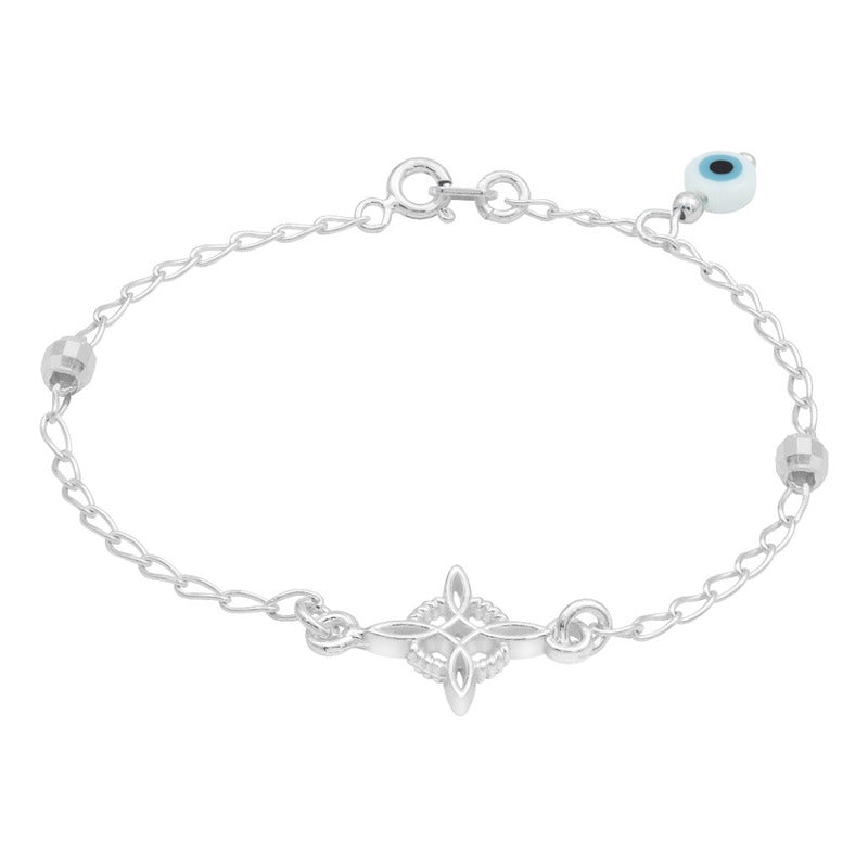Pulsera Nudo De Bruja Bola Facetada Ojo Turco Plata 925 Blanco 18 Cm