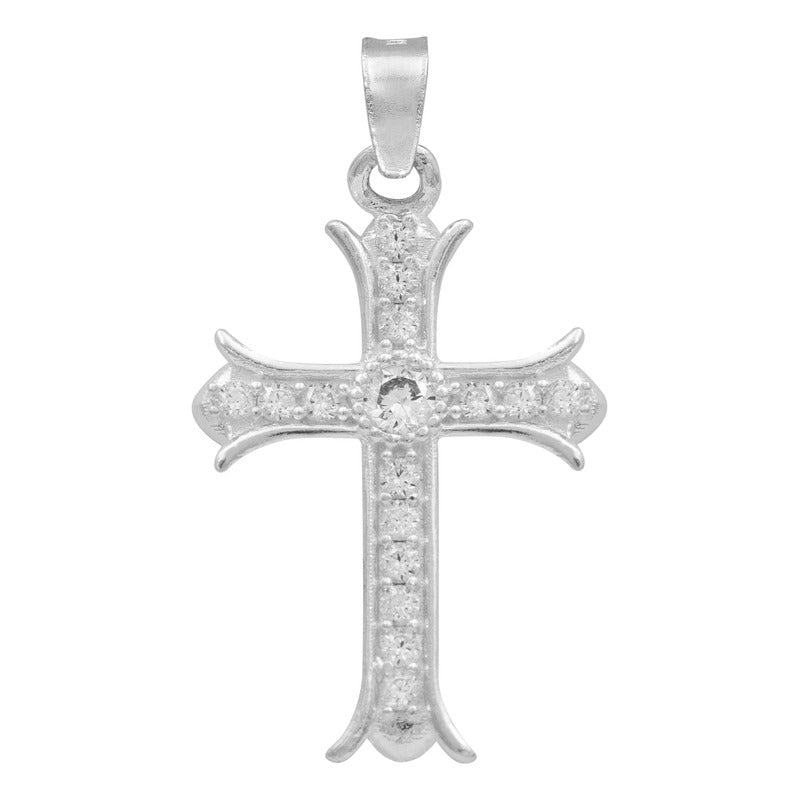 Dije Cruz Chica Zirconia Central Redonda Mujer Plata 925