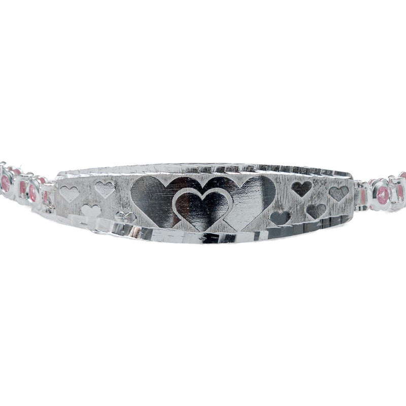 Pulsera Ajustable Zirconias Placa Corazón Amor Plata 925