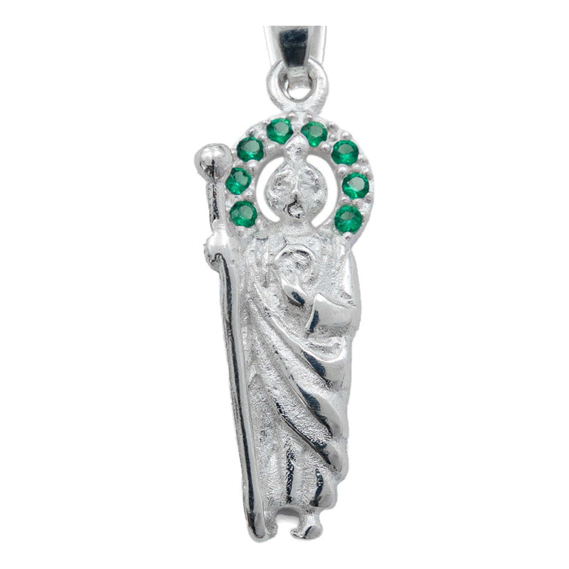Dije Mini San Judas Tadeo Zirconias Con Cadena Plata 925