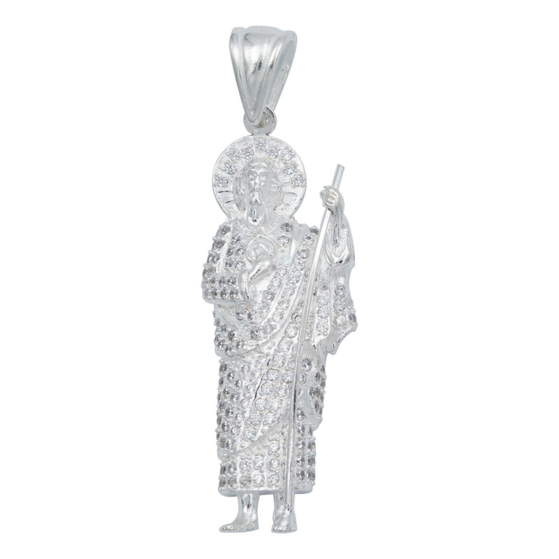 Dije Medalla San Judas Tadeo Grande Zirconias Plata Ley 925