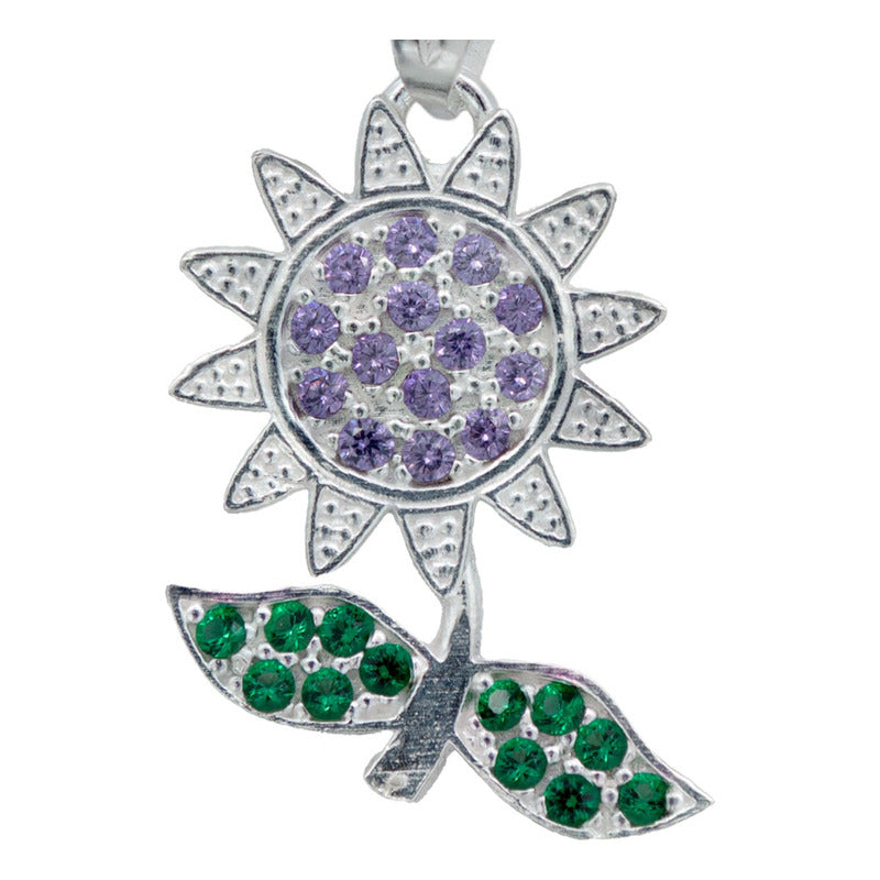 Dije Flor Primavera Zirconia Mujer Con Cadena Plata 925