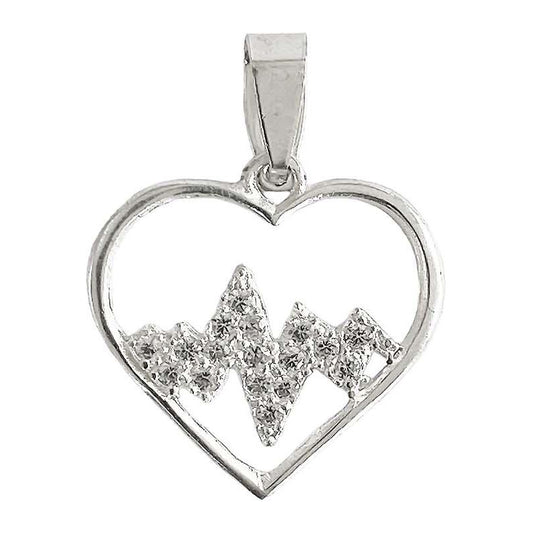 Dije Corazón Ritmo Amor Zirconias Regalo Amistad Plata 925 Blanco Alto/ancho 3 Cm X 2.3 Cm