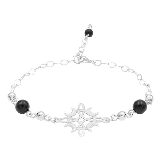 Pulsera Ajustable Nudo De Bruja Fases Lunes Bolas Plata 925 Negro 6 Cm 20 Cm