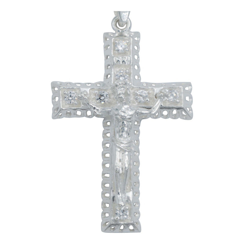 Dije Cruz Grande Cristo Relieve Zirconias Grande Plata 925