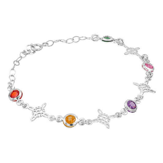 Pulsera Ajustable Plata 925 Nudos Bruja Zirconias Engarzados Multicolor 19 Cm