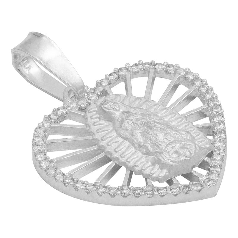 Dije Corazón Virgen Guadalupe Zirconias Amor Mujer Plata 925