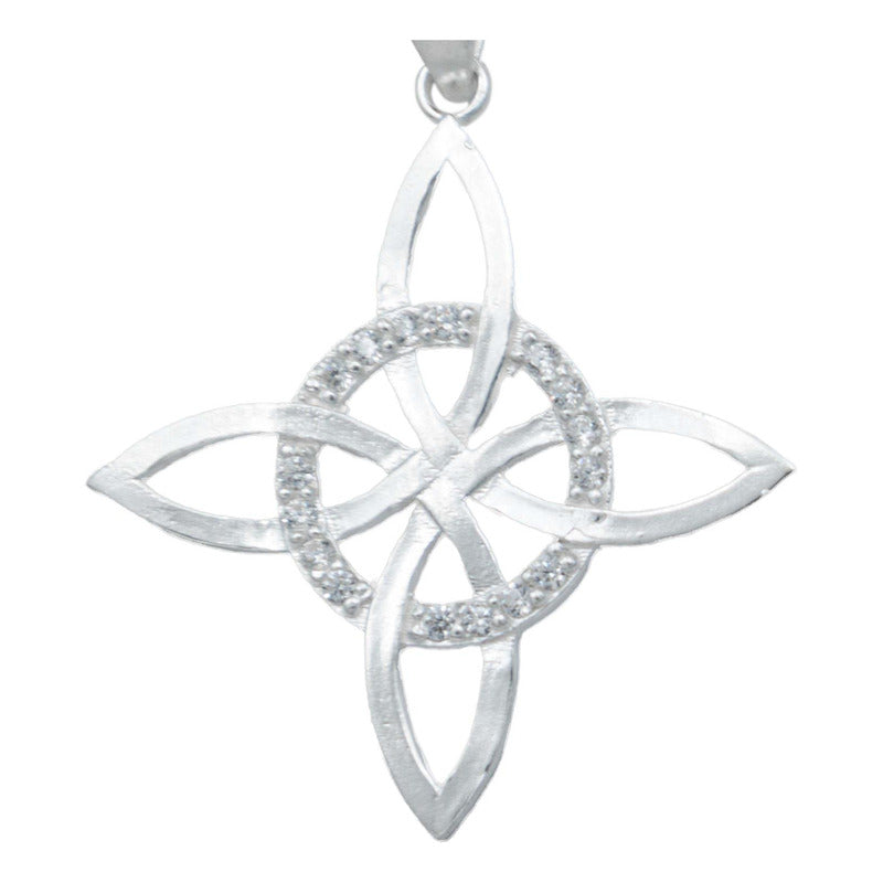 Collar Nudo De Bruja Celta Plano Zirconias Plata Ley S925