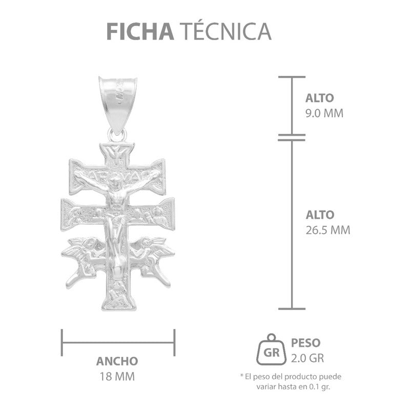 Dije Cruz Caravaca Troquelada Cristo Angeles Plata 925 3.5cm Plateado