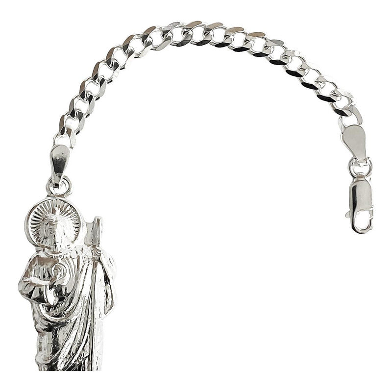 Pulsera San Judas Tadeo Liso Esclava Plata Solida Ley 925