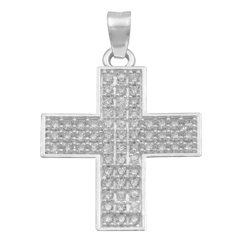 Dije Cruz Simetrica Zirconias Unisex Plata 925 2.9 Cm